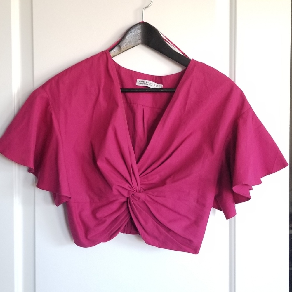 Pink Crop Top With Flutter Sleeve - image 1